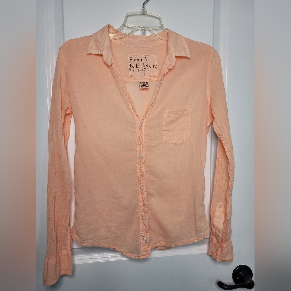 Frank & Eileen BARRY Featherweight Lightweight Gauze Shirt Orange Size XS